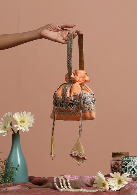 Peach Brocade Potli Bag