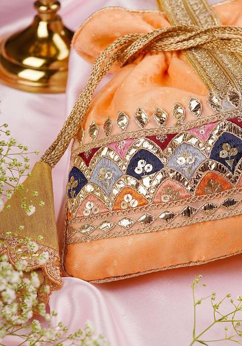 Peach Brocade Potli Bag