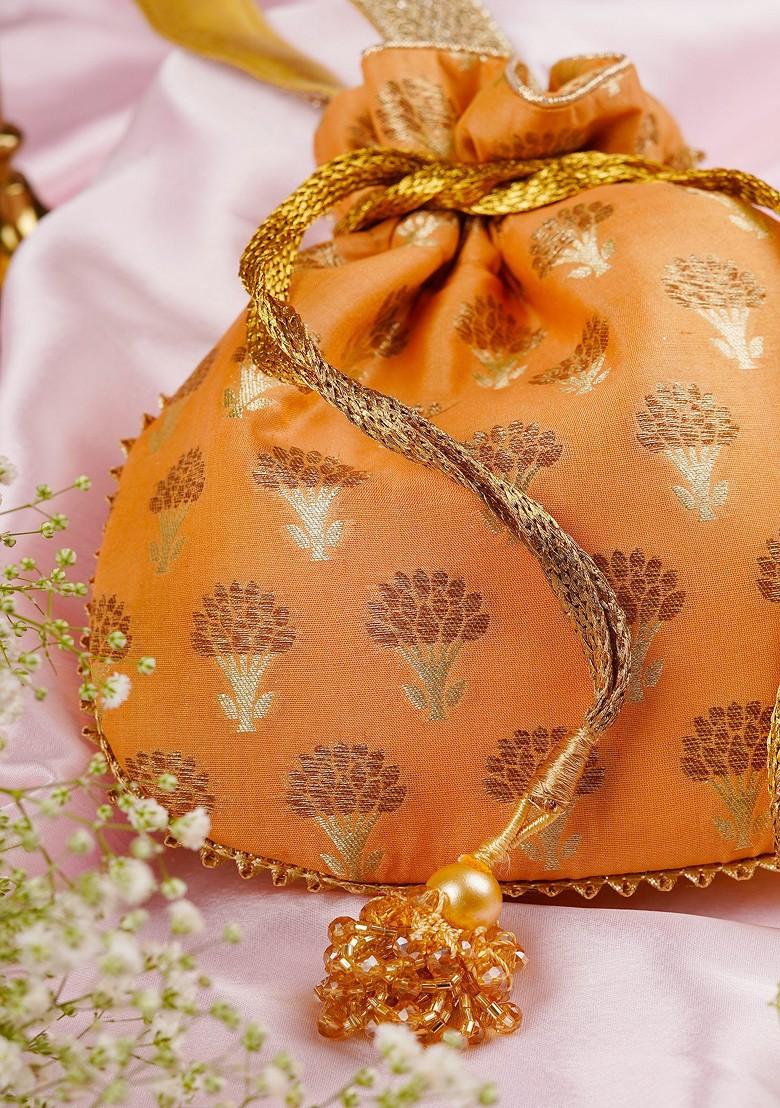 Orange Silk Potli Bag