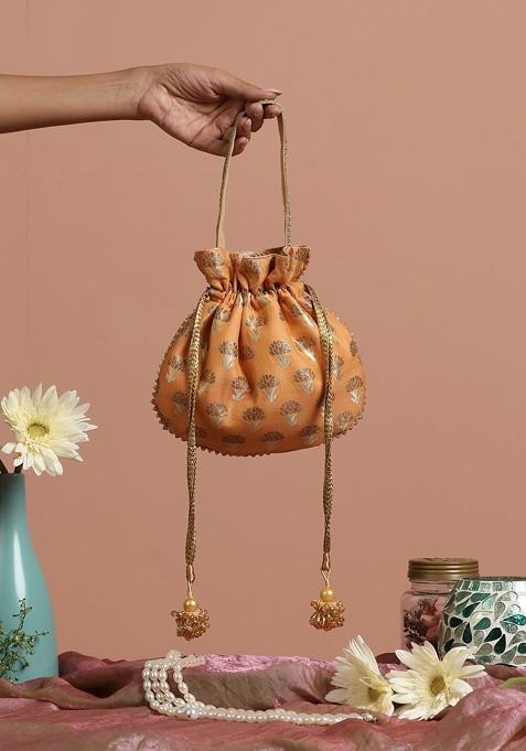 Orange Silk Potli Bag