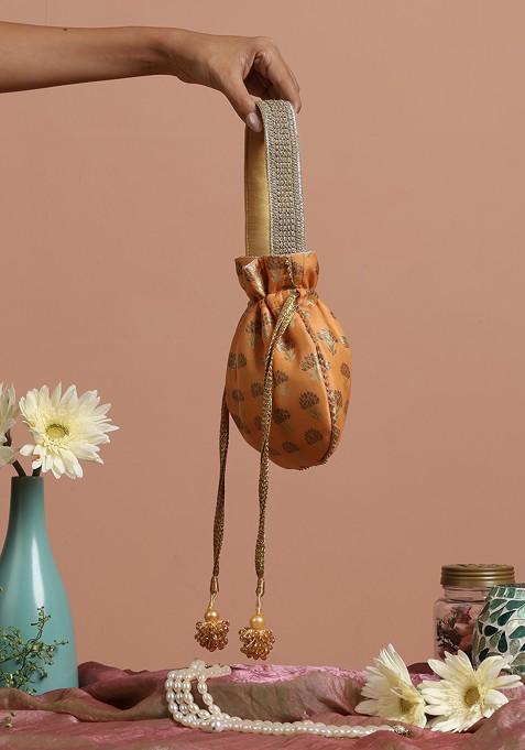 Orange Silk Potli Bag