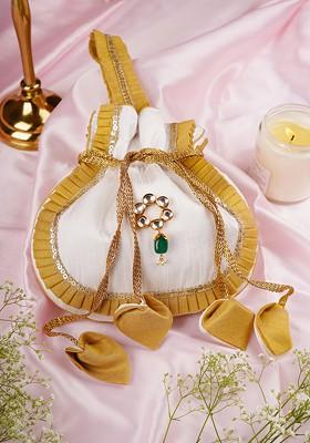 Golden And White Silk Potli Bag
