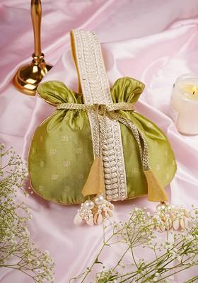 Green Pure Silk Brocade Potli Bag