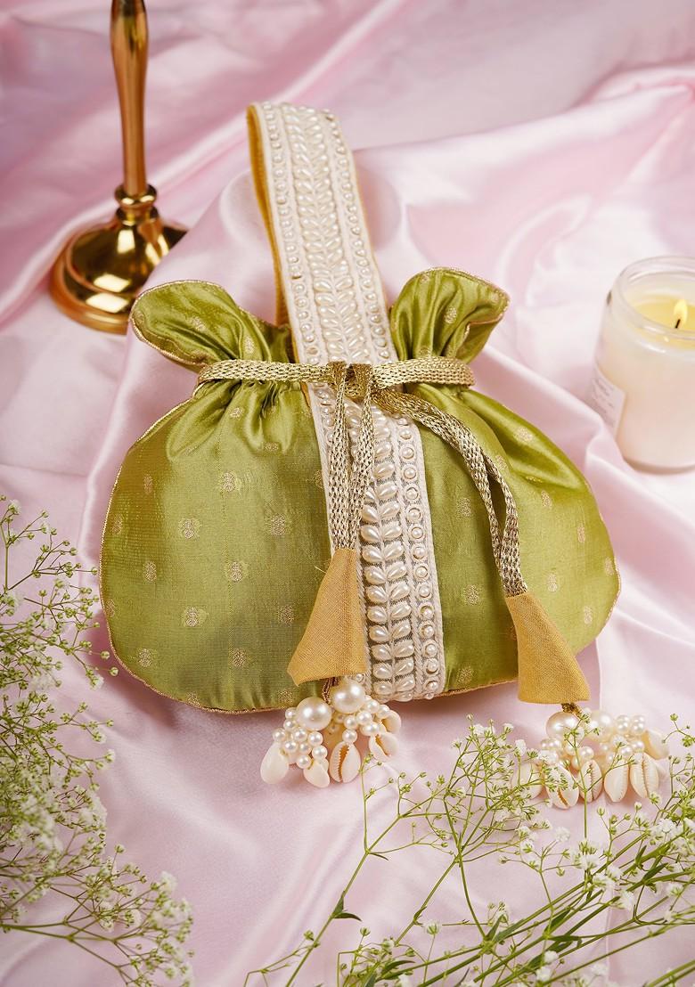 Green Pure Silk Brocade Potli Bag