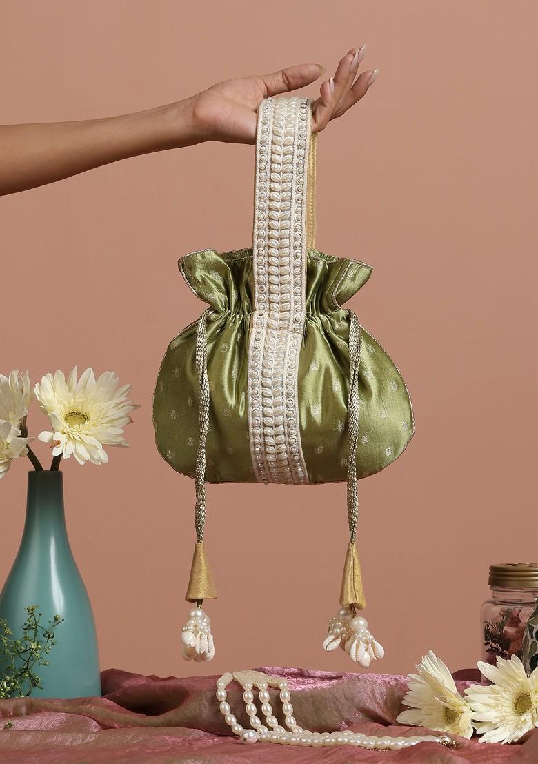 Green Pure Silk Brocade Potli Bag