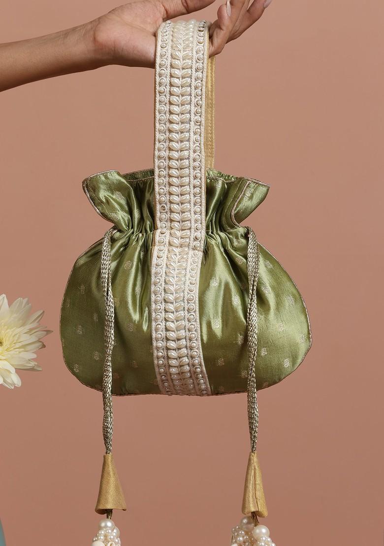 Green Pure Silk Brocade Potli Bag