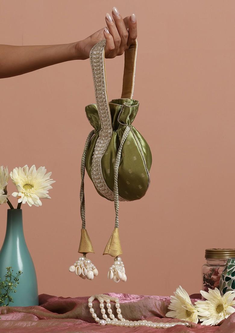 Green Pure Silk Brocade Potli Bag