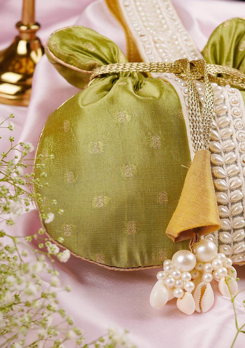 Green Pure Silk Brocade Potli Bag