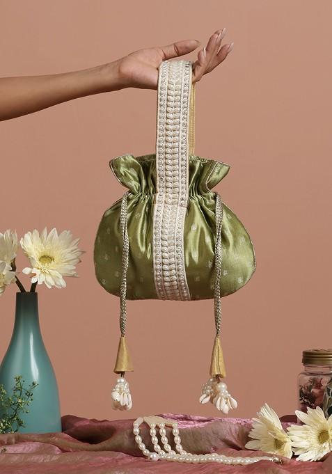 Green Pure Silk Brocade Potli Bag