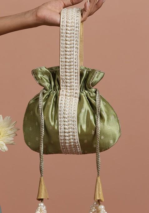 Green Pure Silk Brocade Potli Bag