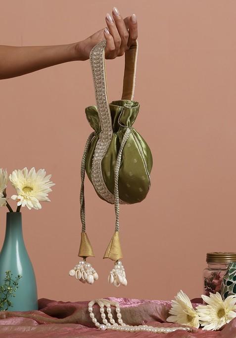 Green Pure Silk Brocade Potli Bag