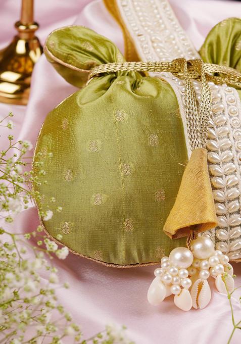 Green Pure Silk Brocade Potli Bag
