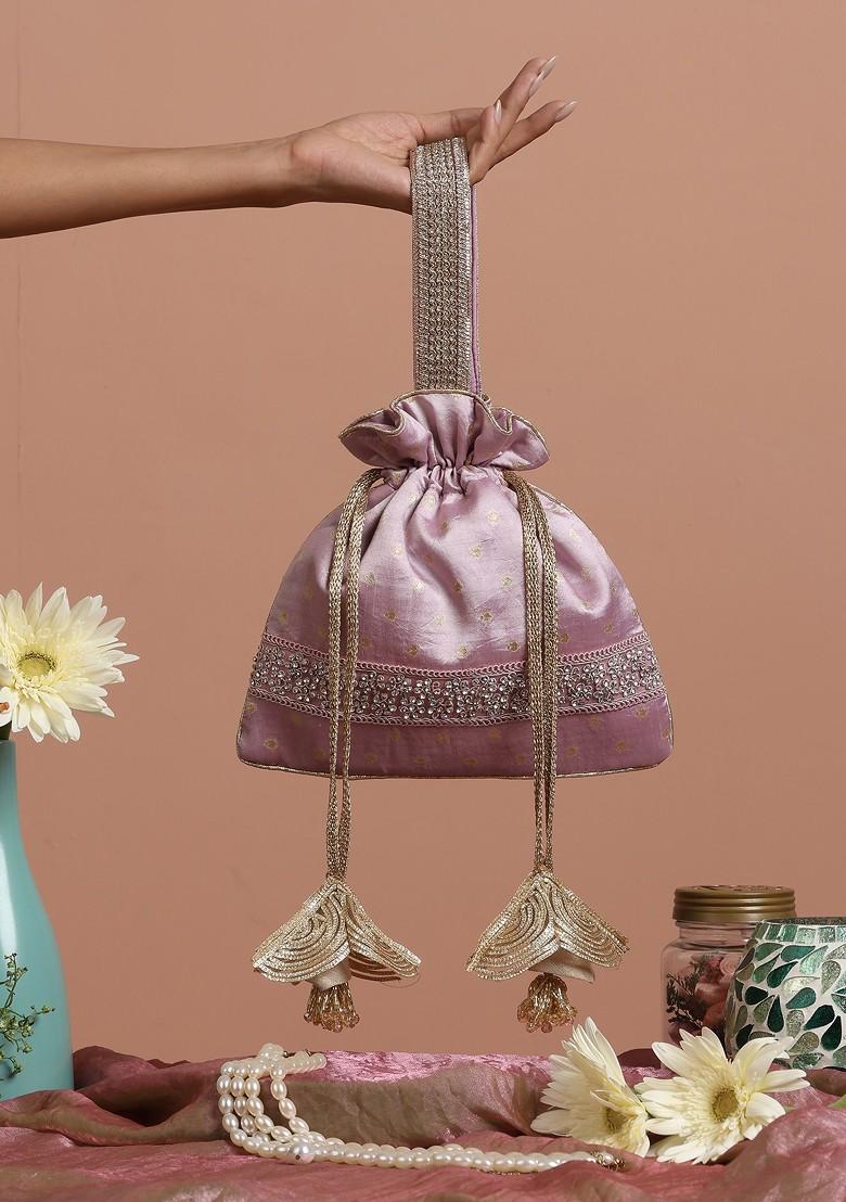 Lavender Pure Silk Brocade Potli Bag