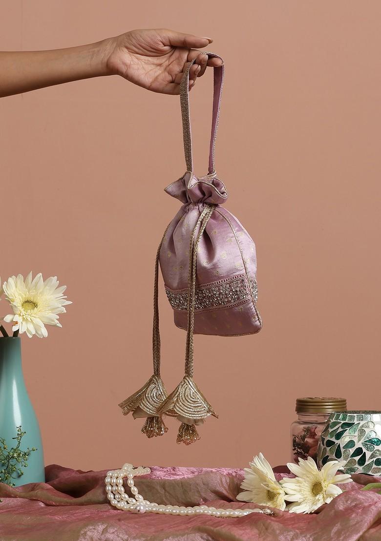 Lavender Pure Silk Brocade Potli Bag