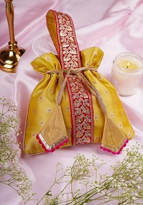 Magenta And Pista Green Pure Silk Potli Bag