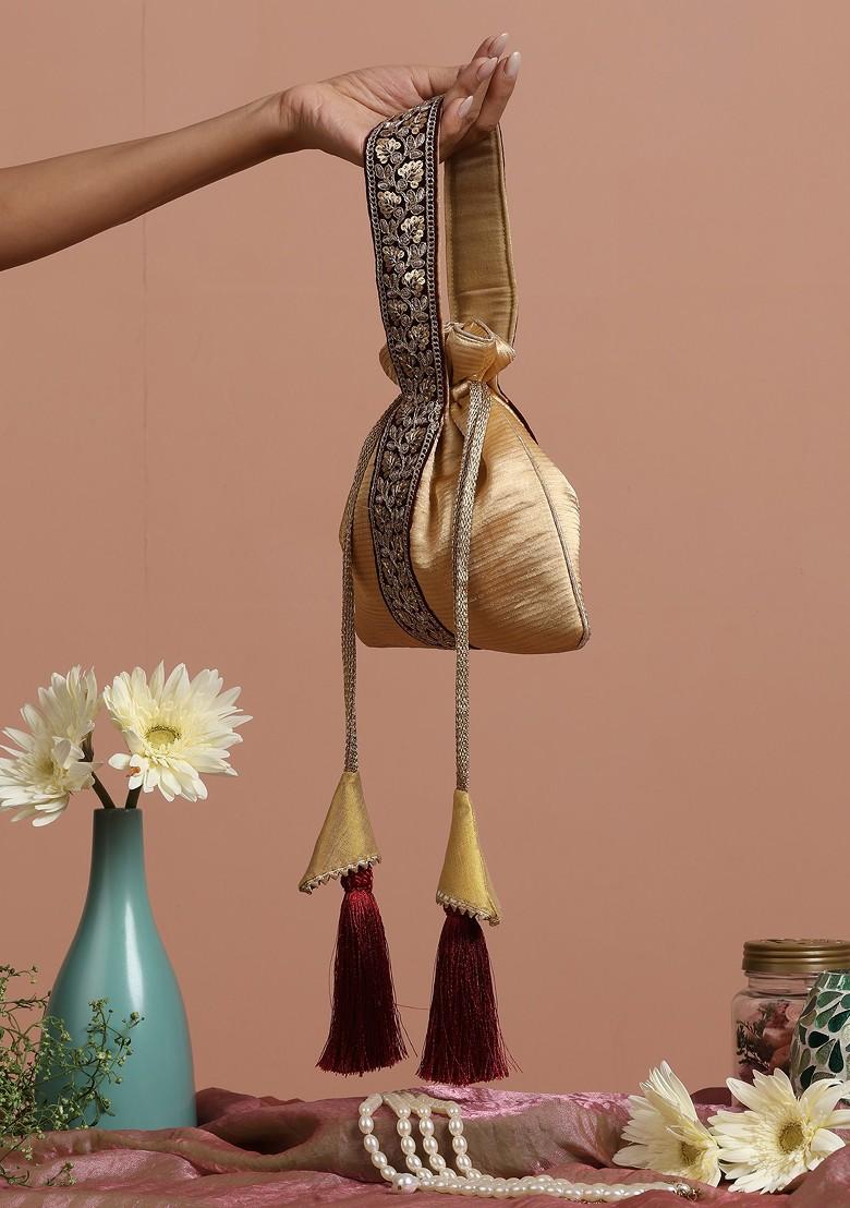 Golden Organza Potli Bag - Indya