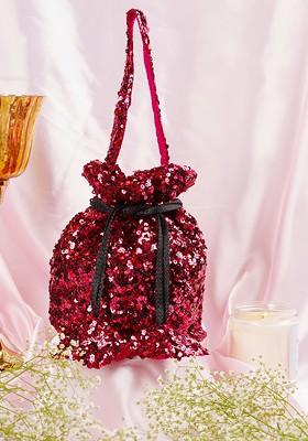 Maroon Sequin Embellished Potli Bag