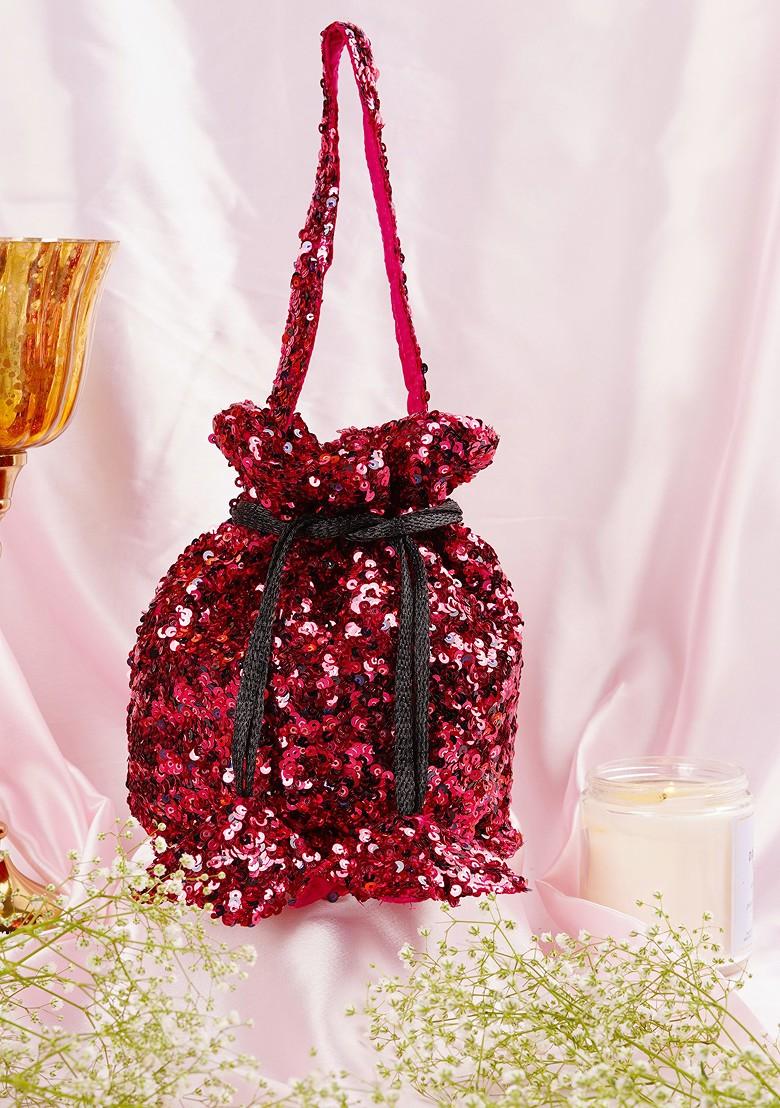 Maroon Sequin Embellished Potli Bag