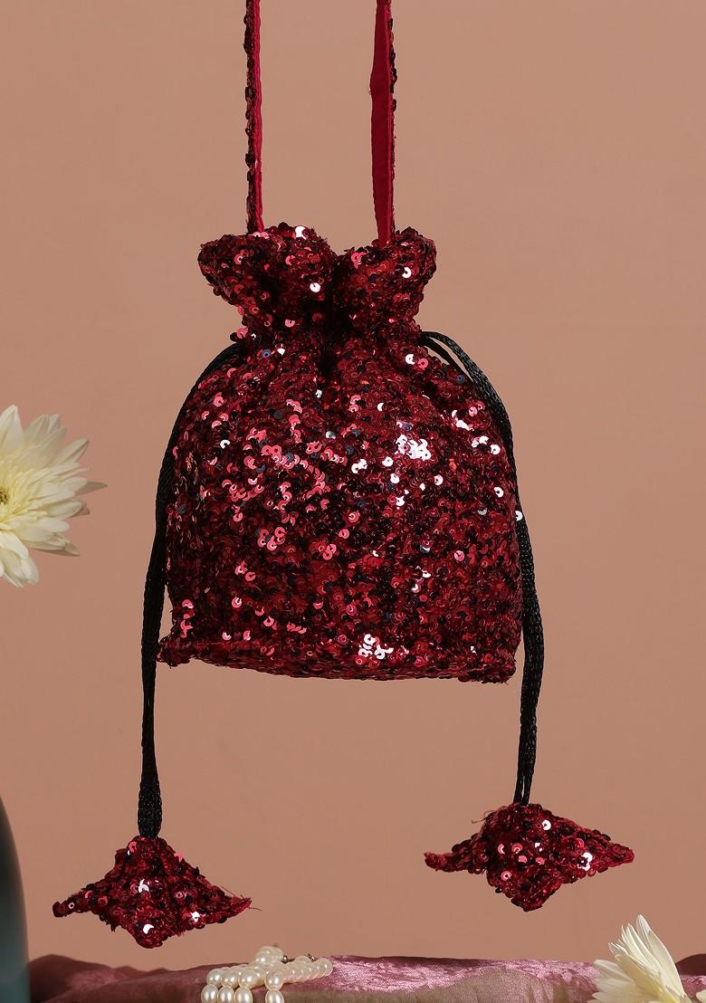 Maroon Sequin Embellished Potli Bag