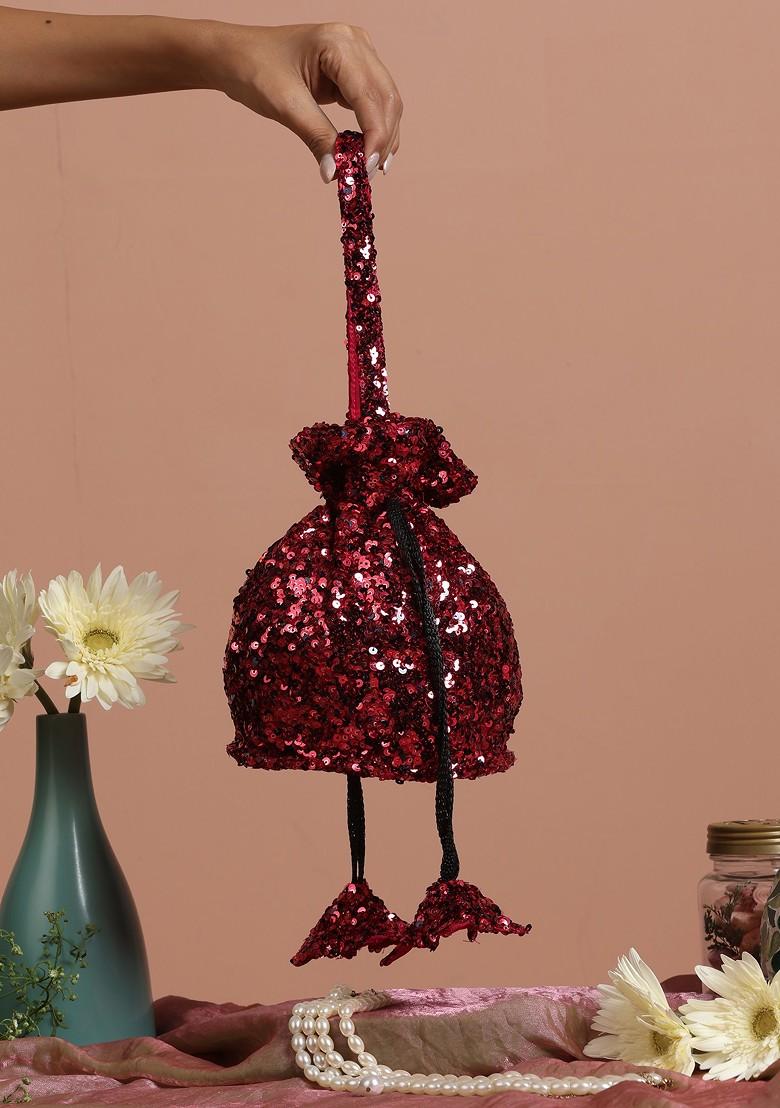 Maroon Sequin Embellished Potli Bag