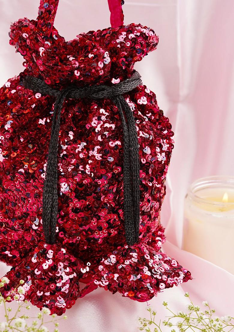 Maroon Sequin Embellished Potli Bag