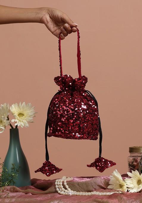 Maroon Sequin Embellished Potli Bag