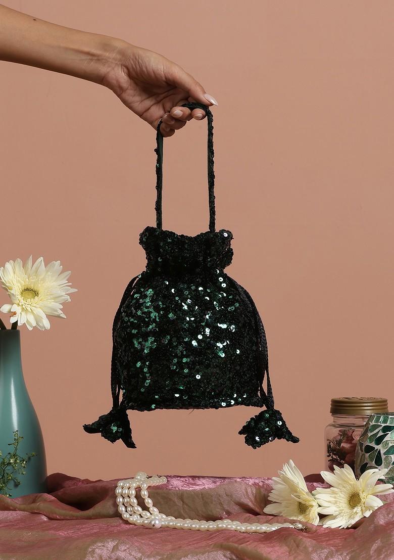 Green Sequin Embellished Potli Bag