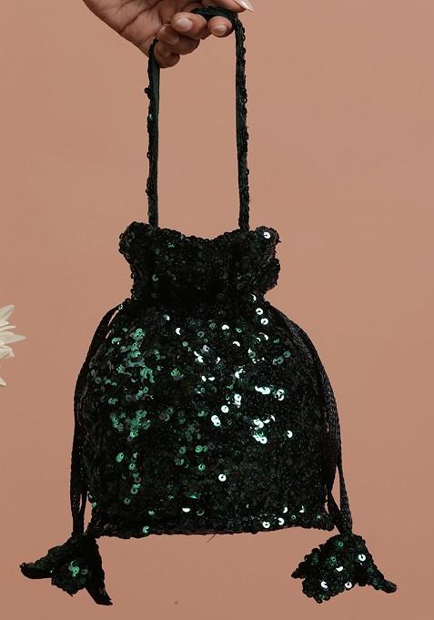 Green Sequin Embellished Potli Bag