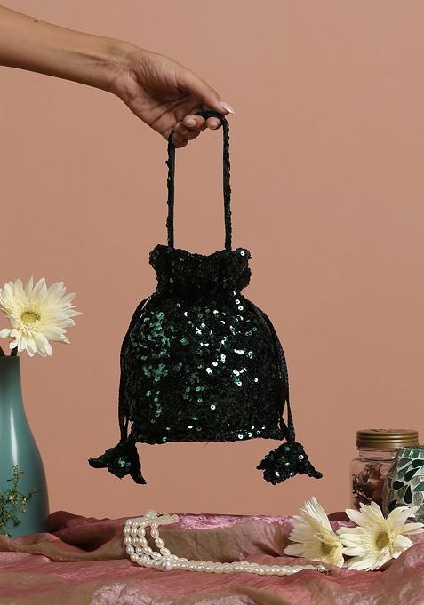 Green Sequin Embellished Potli Bag