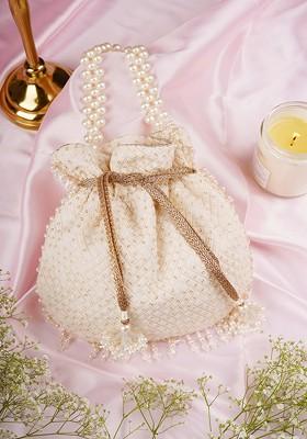 White And Golden Sequin Embellished Potli Bag