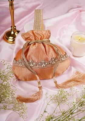 Peach Pure Silk Potli Bag