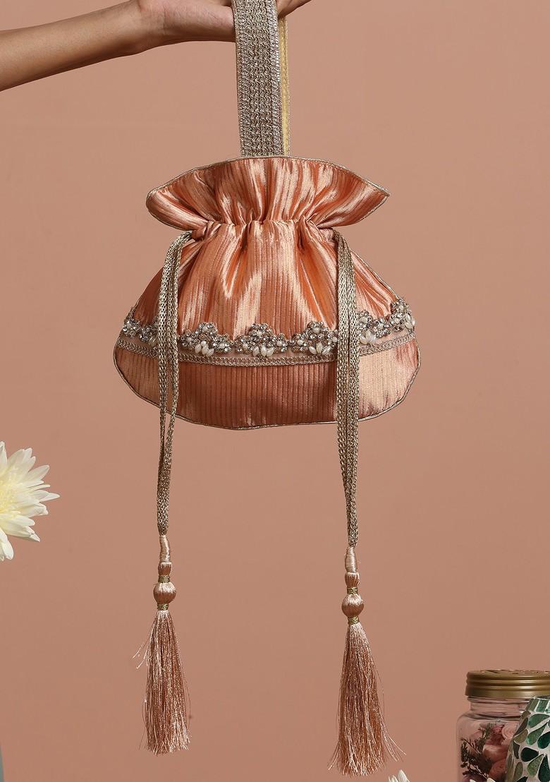 Peach Pure Silk Potli Bag