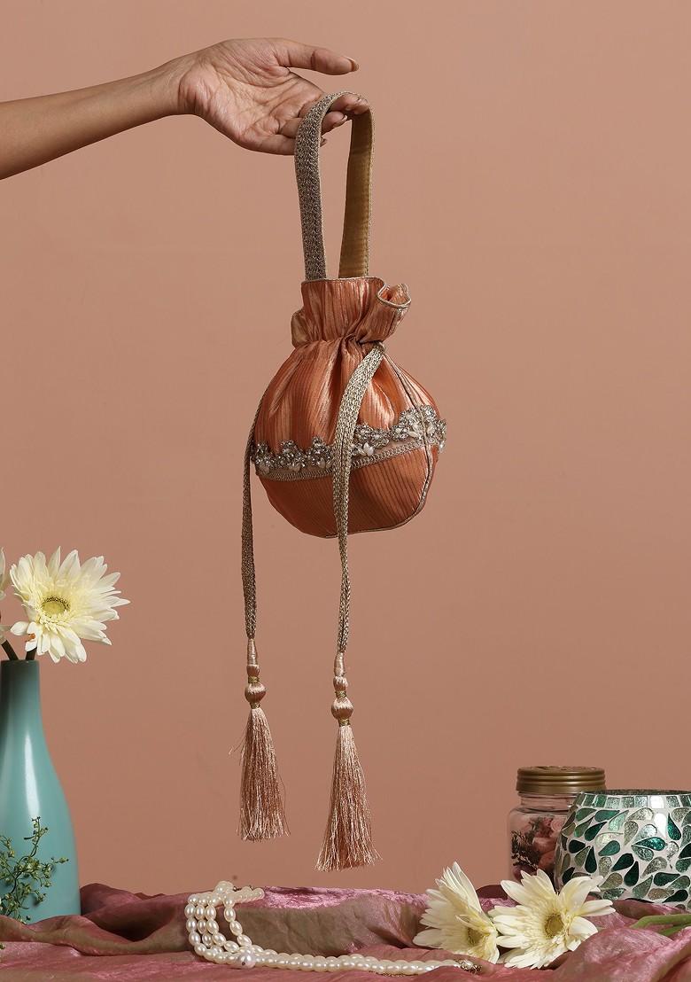 Peach Pure Silk Potli Bag