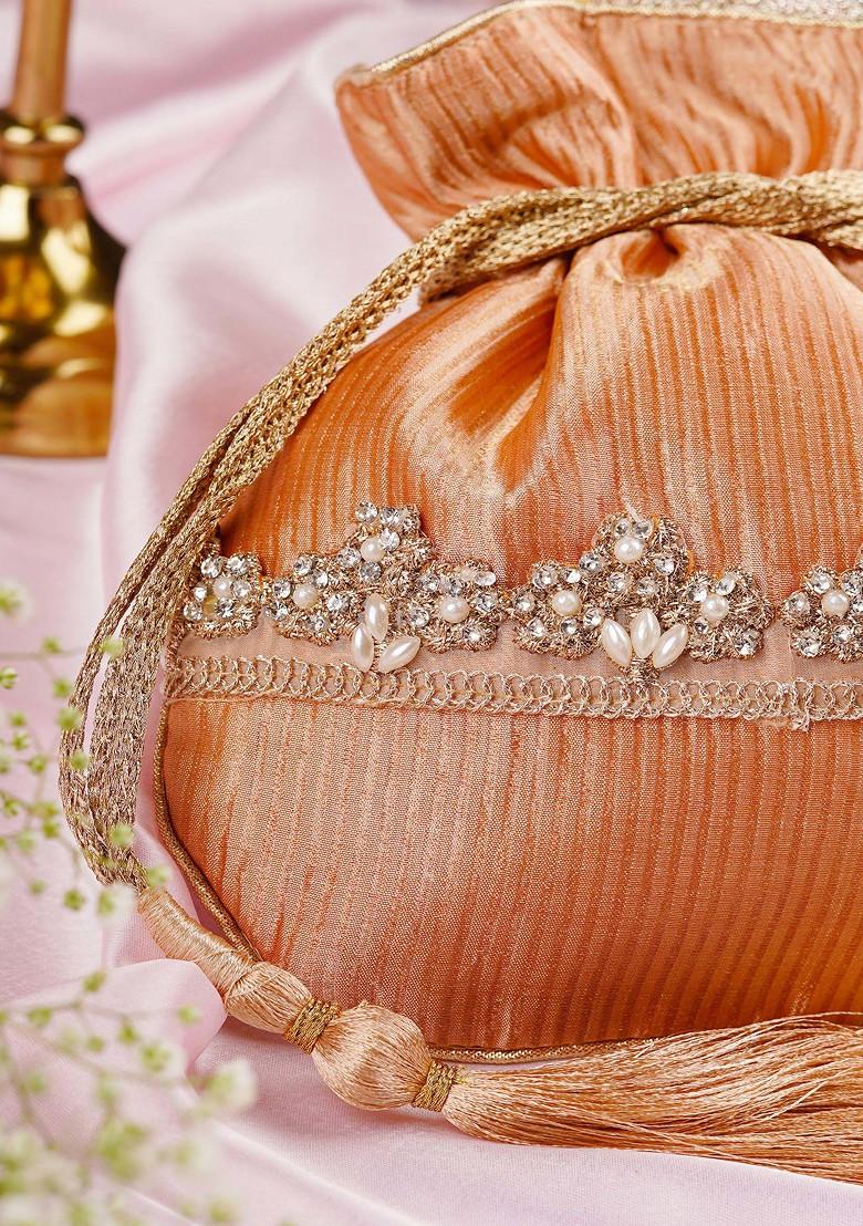 Peach Pure Silk Potli Bag