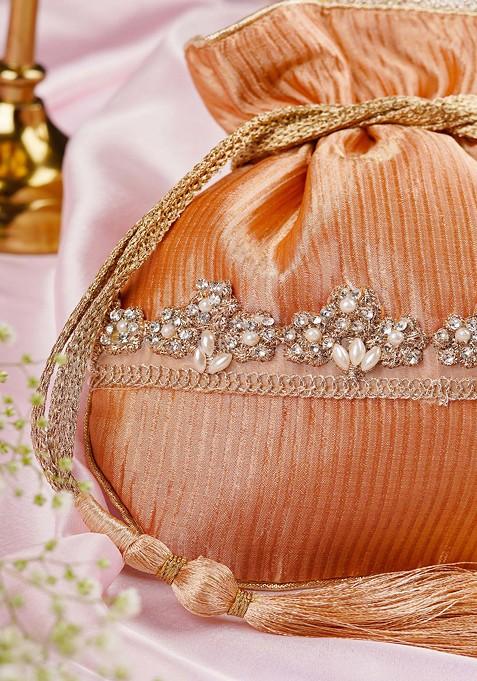 Peach Pure Silk Potli Bag