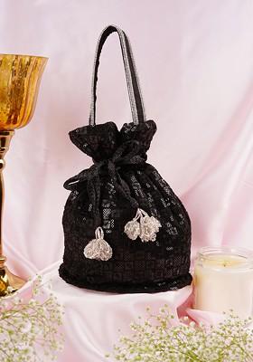 Black Georgette Embroidered Potli Bag