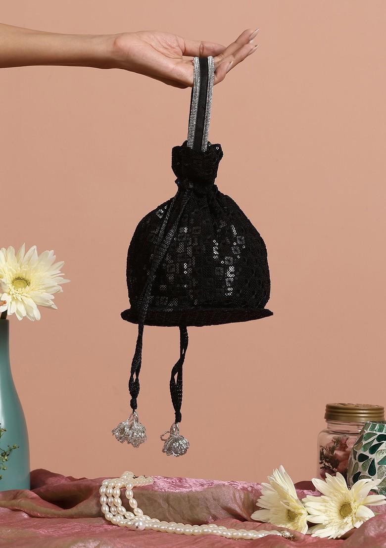 Black Georgette Embroidered Potli Bag