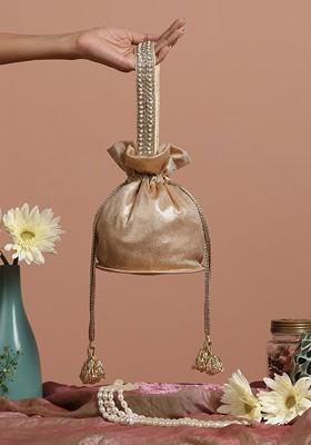 Golden Georgette Potli Bag