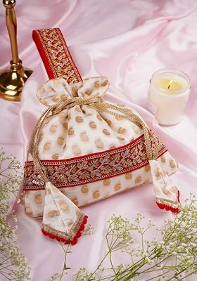 White And Golden Potli Bag