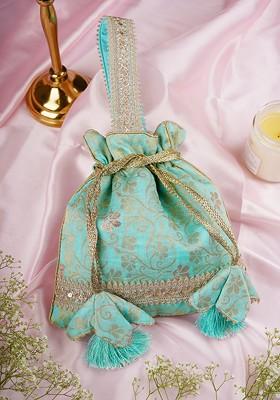 Mint Silk Brocade Potli Bag