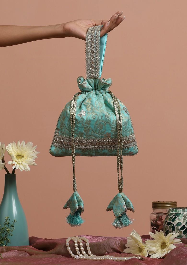 Mint Silk Brocade Potli Bag