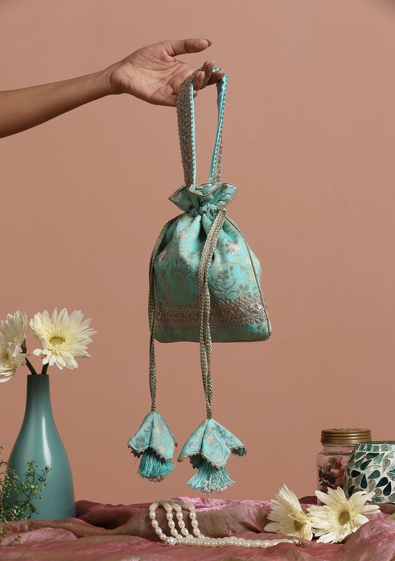 Mint Silk Brocade Potli Bag