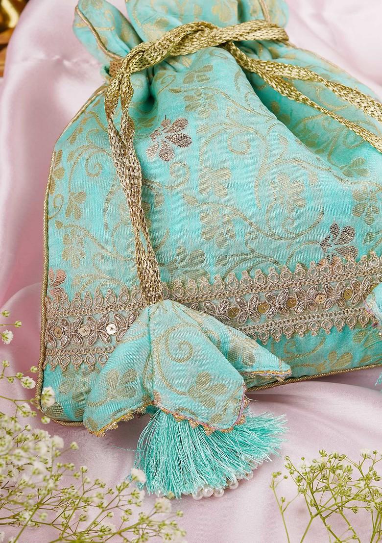 Mint Silk Brocade Potli Bag