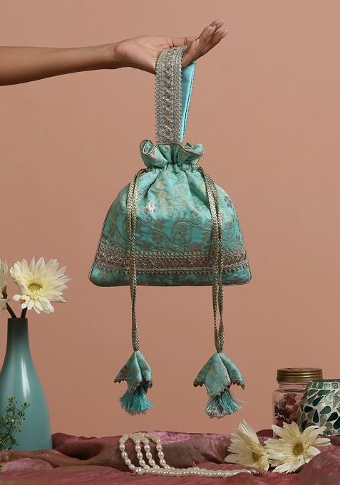Mint Silk Brocade Potli Bag