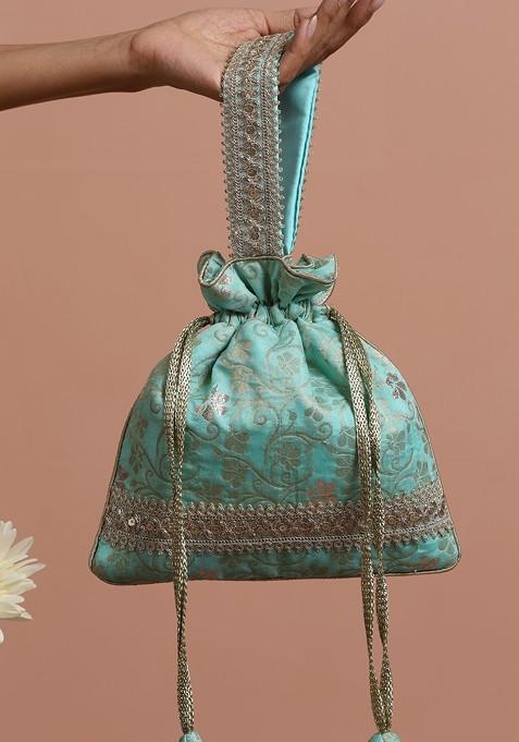 Mint Silk Brocade Potli Bag