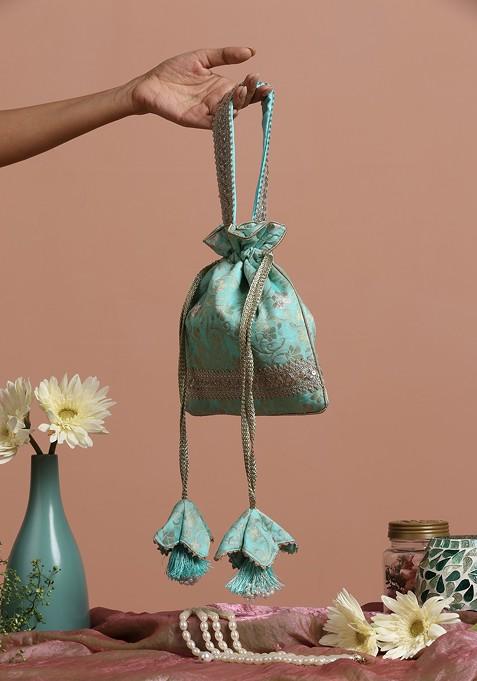 Mint Silk Brocade Potli Bag