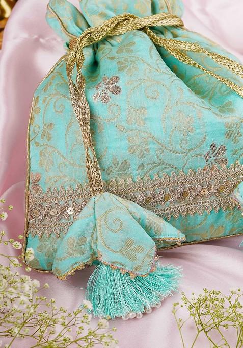 Mint Silk Brocade Potli Bag