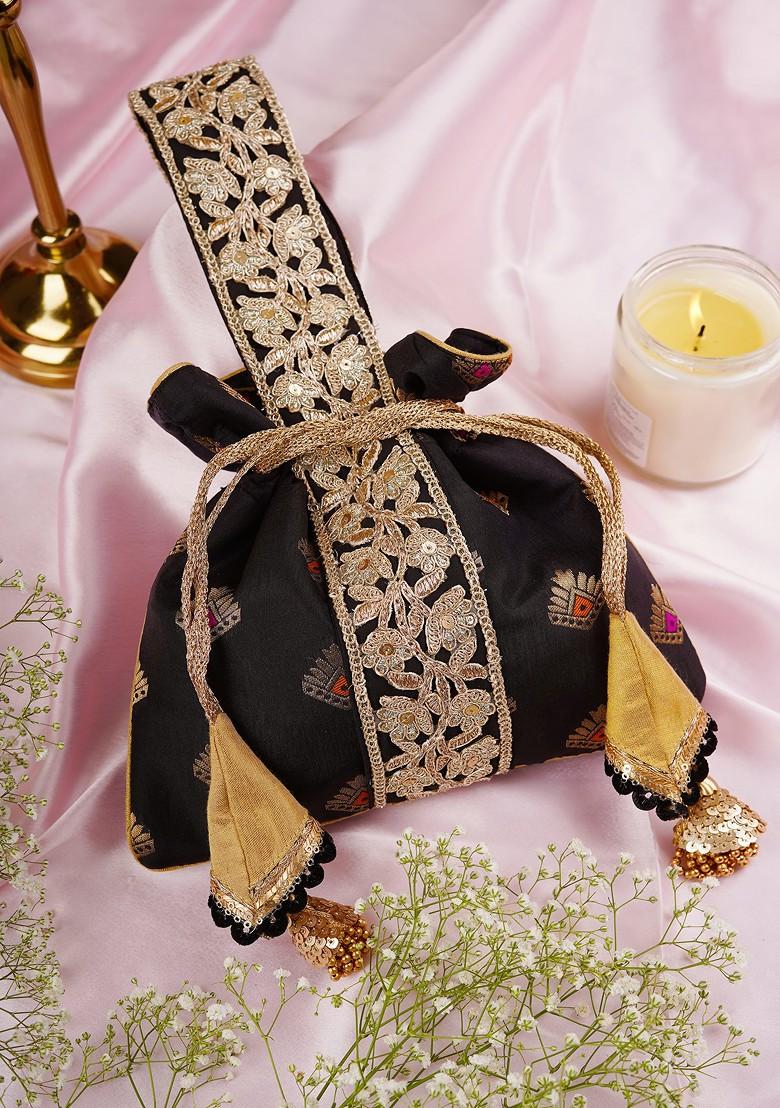 Black And Golden Brocade Potli Bag