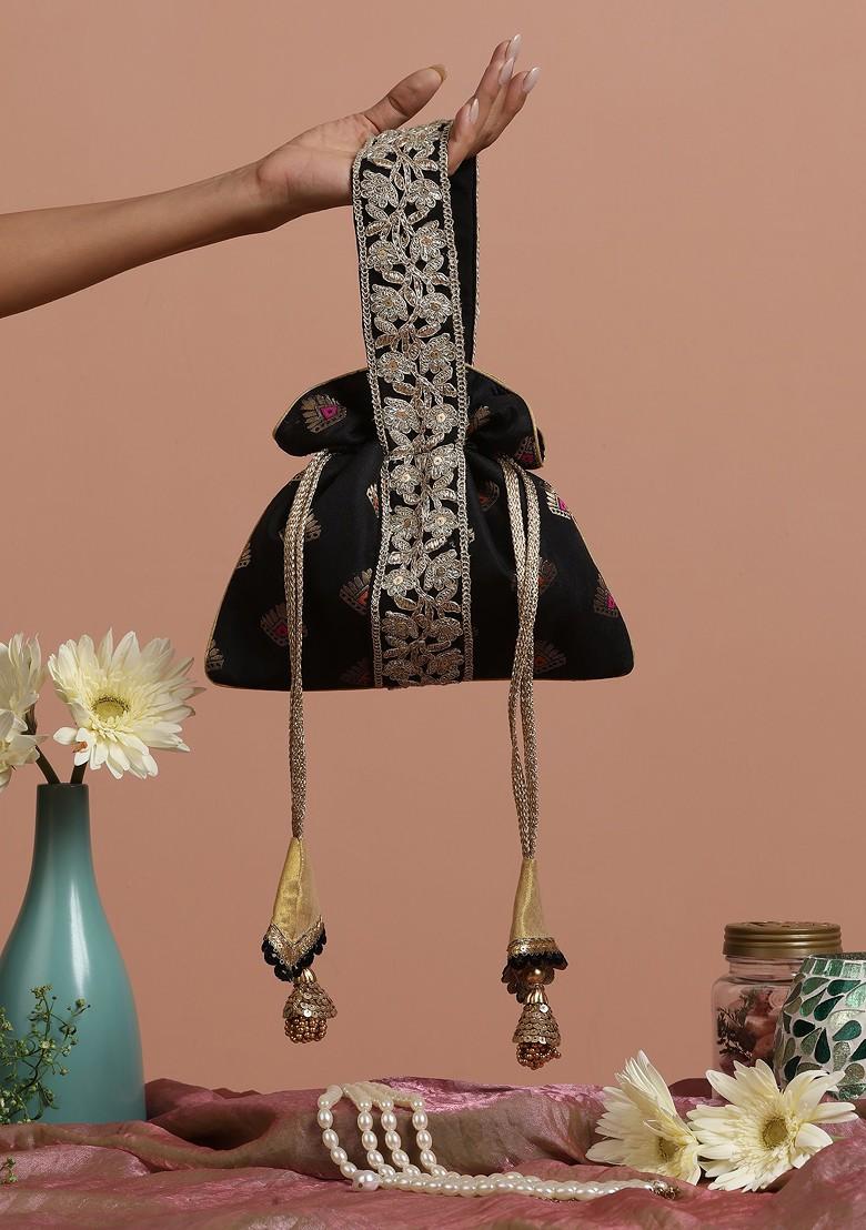 Black And Golden Brocade Potli Bag