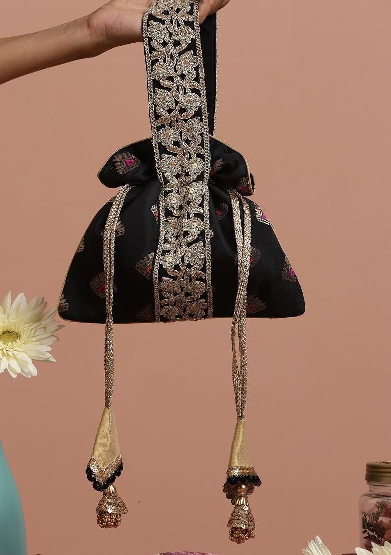 Black And Golden Brocade Potli Bag